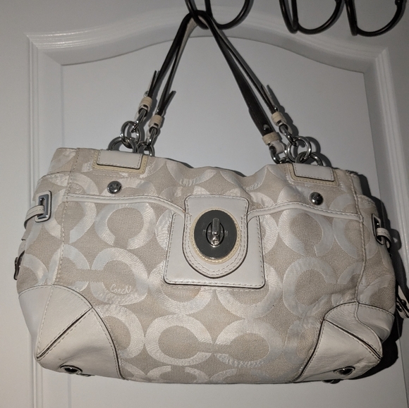Vintage Coach Up Art Peyton Carryall SatchelWhite Signature - Picture 1 of 8